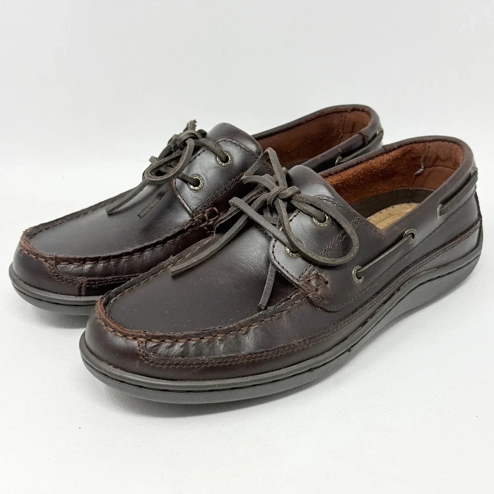 Bass Flex Step Lewis Mens Brown‎ Leather Boat Deck Shoes Loafers Size 8.5. READ
